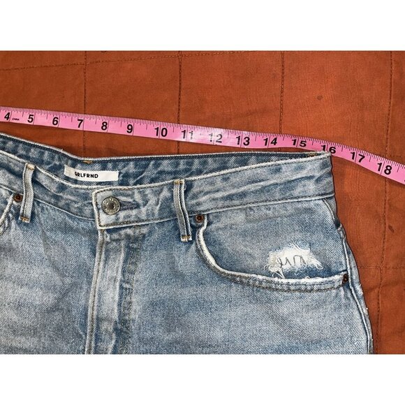 Grlfrnd Blue High-Waisted Distressed Denim Frayed Hems & Button Fly Women's Shor - Picture 5 of 10